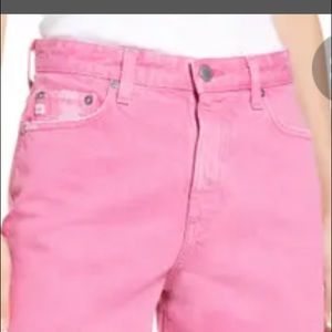 Distressed Denim Neon Pink Bermuda Shorts